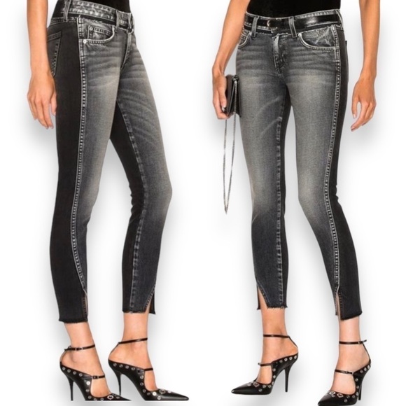 AMO Black Jeans Twist Two-Tone Dark & Stormy Skinny 90s Grunge Punk Womens 6/28 - Picture 1 of 11
